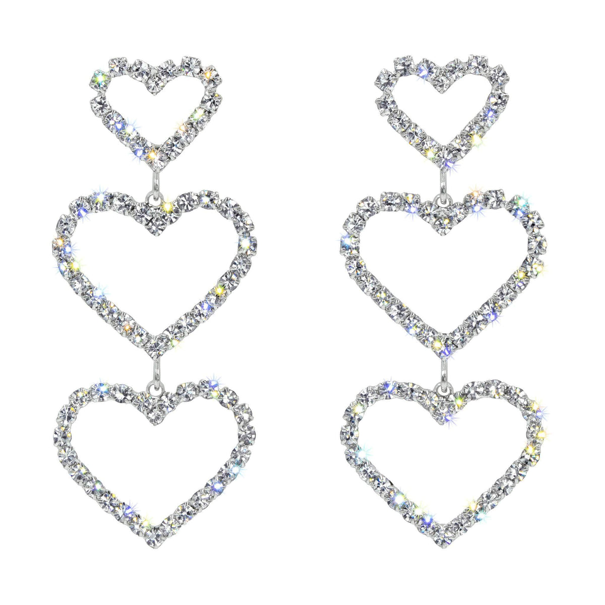 3 Heart Drop Swarovski Crystal Rhinestone Earrings