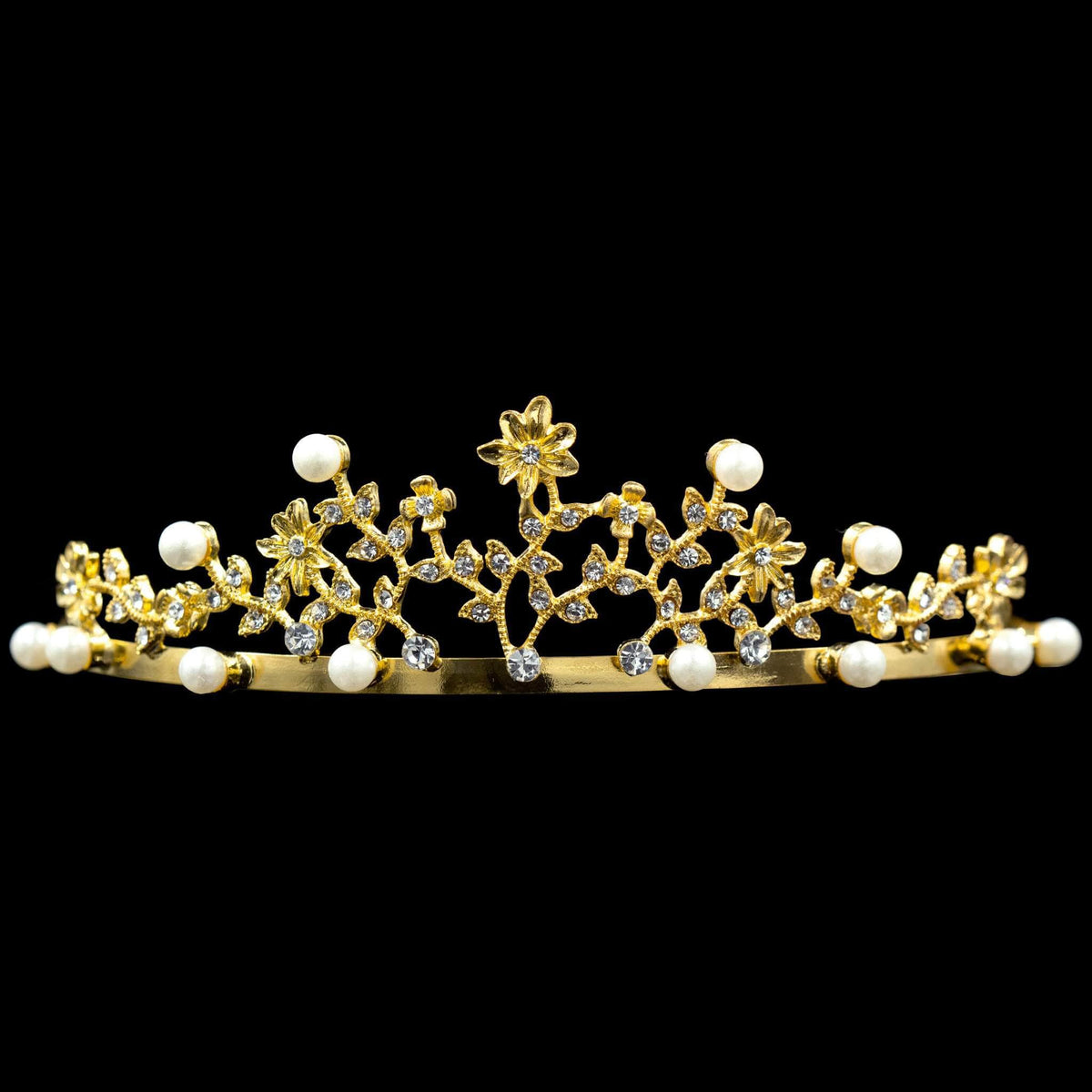 10949G Filigree Crystal and Pearl Tiara Gold Plated