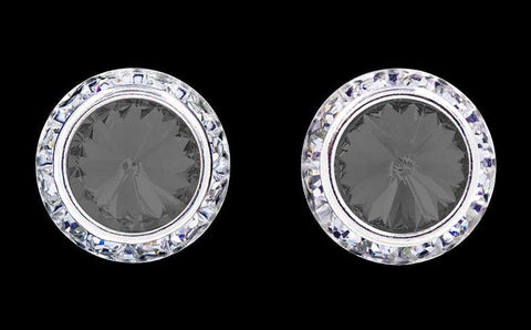 #12537 Black Diamond 16mm Rondel with Rivoli Button Earrings Earrings - Button Rhinestone Jewelry Corporation