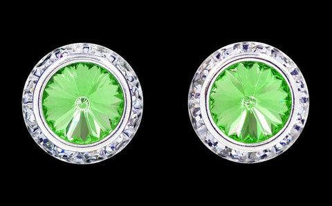 #12537 Peridot 16mm Rondel with Rivoli Button Earrings Earrings - Button Rhinestone Jewelry Corporation