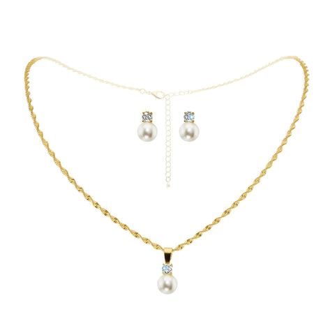 #15013G - Classic Pearl Dot Necklace Set - Gold