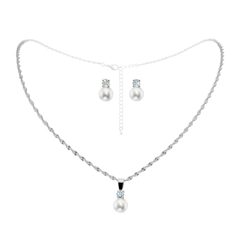 #15013 - Classic Pearl Dot Necklace Set Necklace Sets - Low price Rhinestone Jewelry Corporation