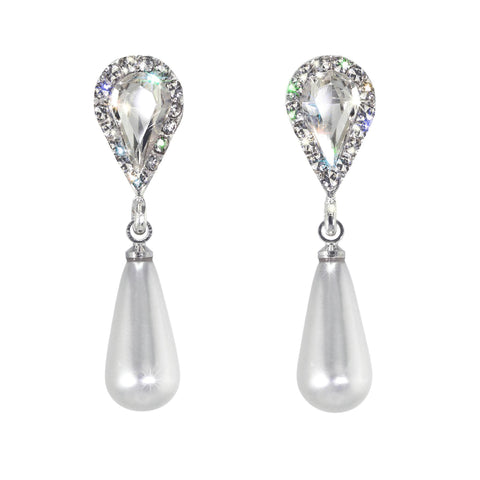 #17497 Rhinestone Crystal Post Pearl Drop Earring