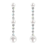 #17504 - Graceful Allure: Long Pearl and Crystal Earrings