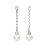 #17506S - Honeycomb CZ Drop Pearl Earring 1.5" Tall - Silver