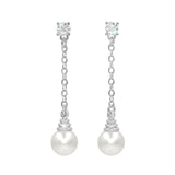 #17506S - Honeycomb CZ Drop Pearl Earring 1.5" Tall - Silver