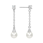 #17506S - Honeycomb CZ Drop Pearl Earring 1.5" Tall - Silver