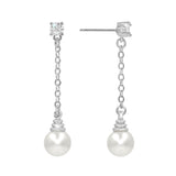 #17506S - Honeycomb CZ Drop Pearl Earring 1.5" Tall - Silver