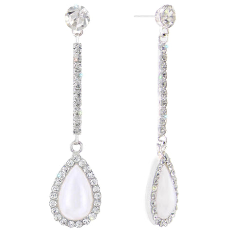 17507 - Teardrop Pearl and Crystal Elegance Dangle Earrings Earrings - Dangle Rhinestone Jewelry Corporation