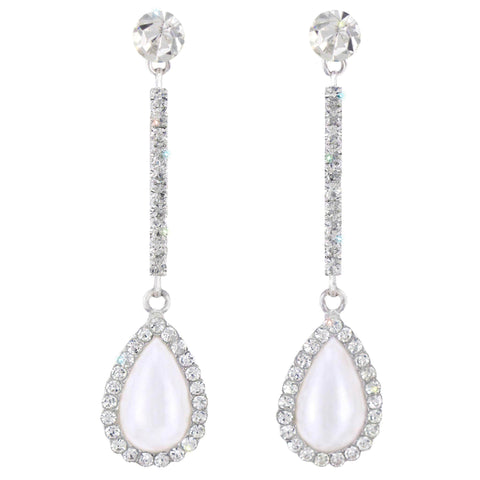 17507 - Teardrop Pearl and Crystal Elegance Dangle Earrings Earrings - Dangle Rhinestone Jewelry Corporation