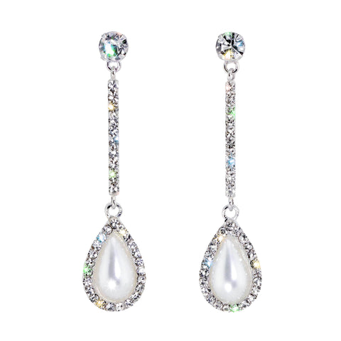 17507 - Teardrop Pearl and Crystal Elegance Dangle Earrings