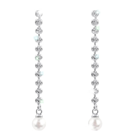 17509 - Prongless Pearl Drop Earrings - Silver