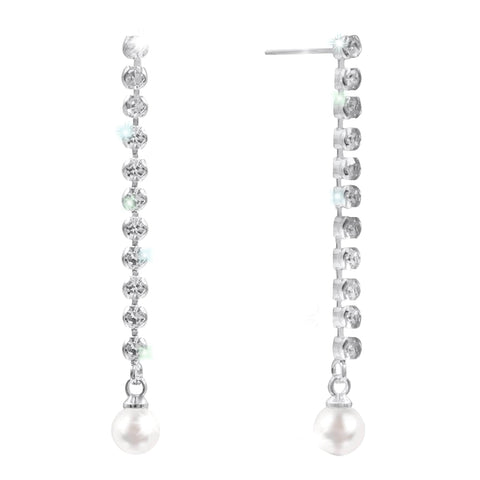 17509 - Prongless Pearl Drop Earrings - Silver