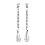 17510 - Sleek Teardrop Pearl and Crystal Bar Dangle Earrings