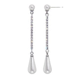 17510 - Sleek Teardrop Pearl and Crystal Bar Dangle Earrings