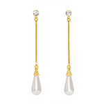 #17511G - Swinging Pearl and Rhinestone Drop Earrings 2.5" Tall - Gold Plated