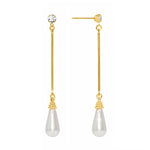 #17511G - Swinging Pearl and Rhinestone Drop Earrings 2.5" Tall - Gold Plated