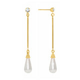 #17511G - Swinging Pearl and Rhinestone Drop Earrings 2.5" Tall - Gold Plated