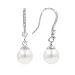 #17523 Royal Elegance Pearl Drop CZ Earring - Silver Earrings - Dangle Rhinestone Jewelry Corporation