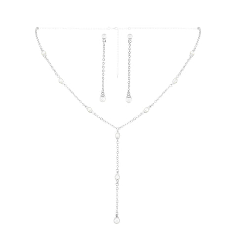 17532 - Delicate Pearl Drop Lariat Necklace and Earring Set Necklace Sets - Low price Rhinestone Jewelry Corporation