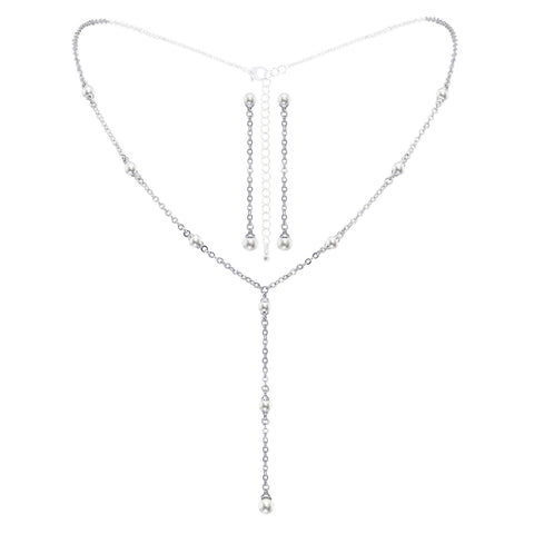 17532 - Delicate Pearl Drop Lariat Necklace and Earring Set