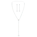 17534 Rhinestone Chain Lariat Neck and Earring Set - Silver