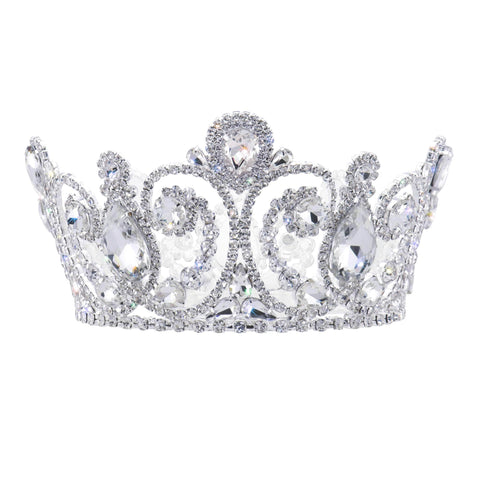 #17592 The "Eloise" Fixed Crown 3.25" Tall and 4.25" Diameter Tiaras up to 4" Rhinestone Jewelry Corporation