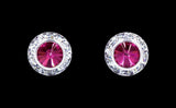 #12535 Fuschia 11mm Rondel with Rivoli Button Dance Earrings (Limited Supply) Earrings - Button Rhinestone Jewelry Corporation