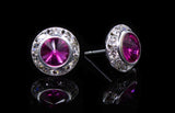 #12535 Fuschia 11mm Rondel with Rivoli Button Dance Earrings (Limited Supply) Earrings - Button Rhinestone Jewelry Corporation